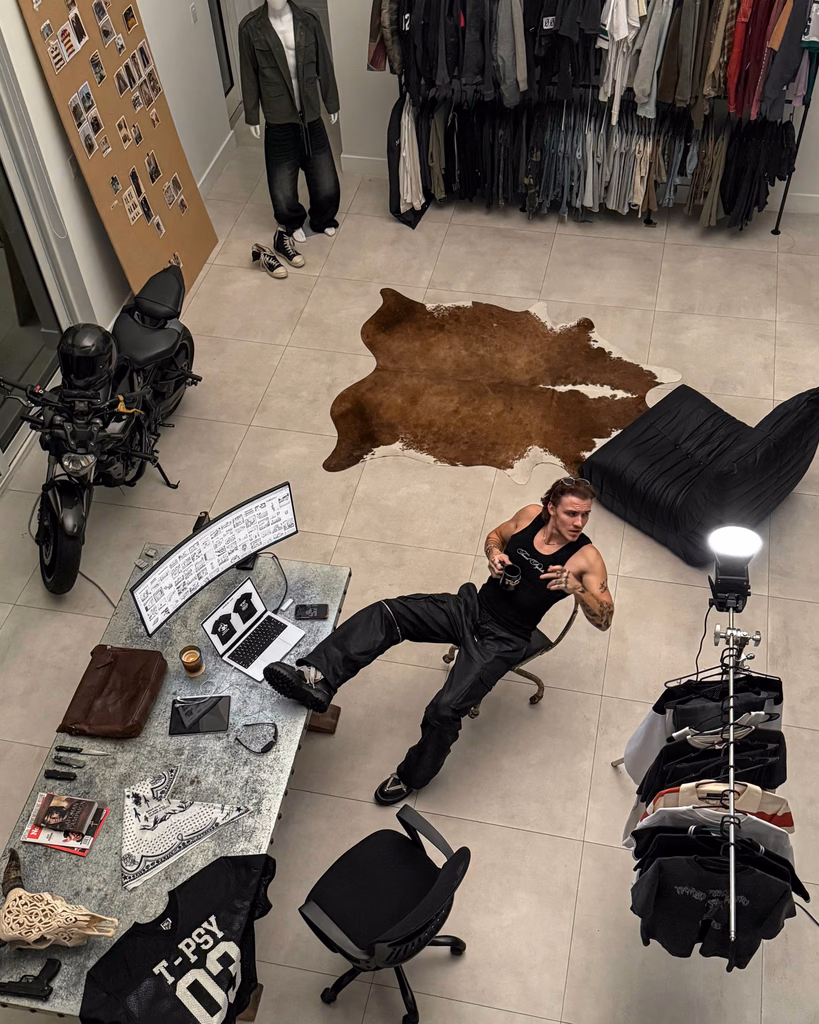 A founder working in a clothing studio